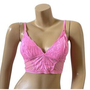 AERIE Womens Size Small Hot Pink Festive Lace Longline Bralette Bra NWT